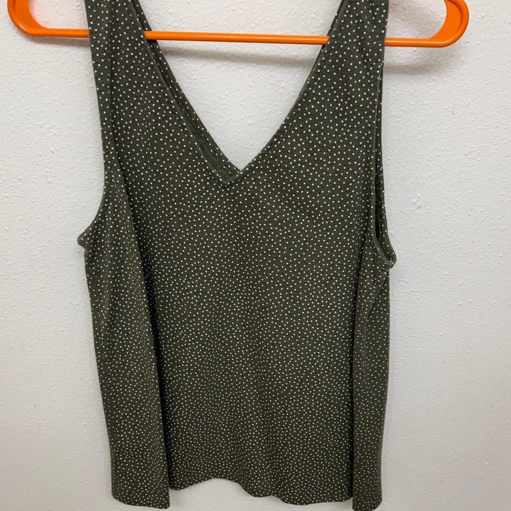 LOFT Olive Green Polka Dot V-Neck Tank Top